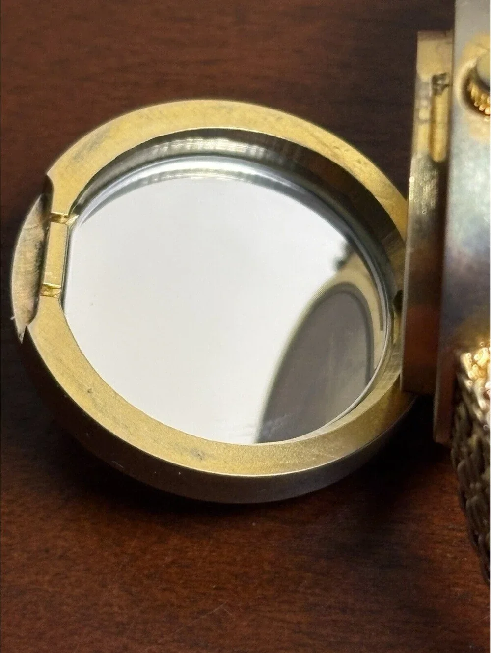 Vintage Anne Klein Gold Tone Secret Mirror Watch Flip Top Mesh Band 10/8688